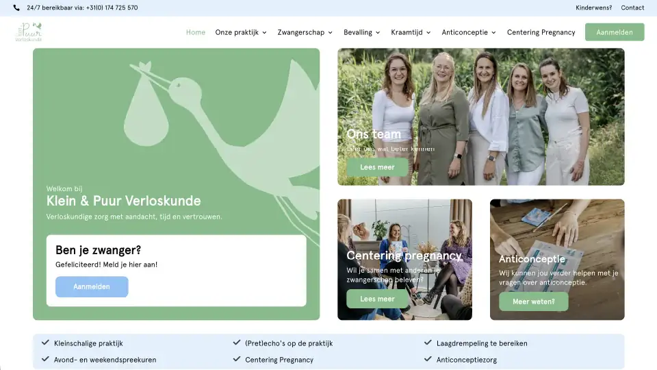 Website van Klein & Puur Verloskunde